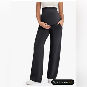 Women's Black Maternity Yoga Pants Wide Leg
